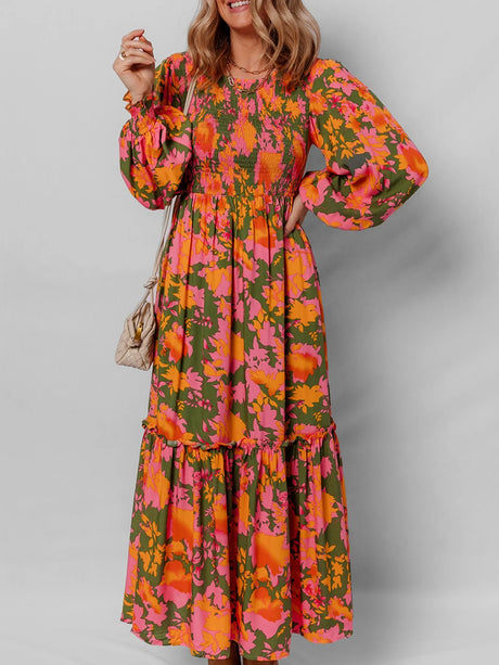 Smocked Floral Long-Sleeve Maxi Dress