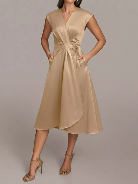 Satin Wrap Midi Dress